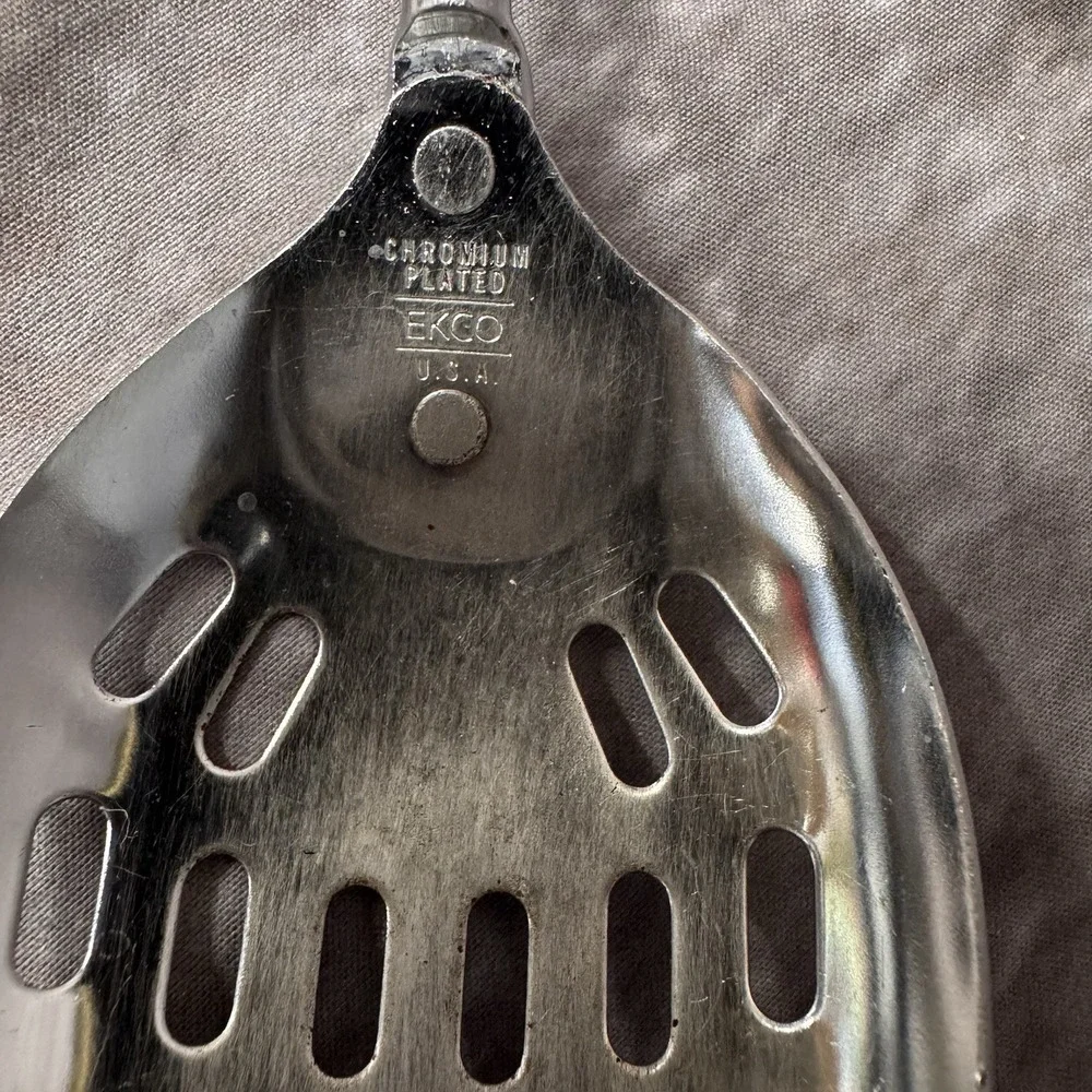 Ekco Slotted Serving Spoon Chromium Plated Green Handle 12